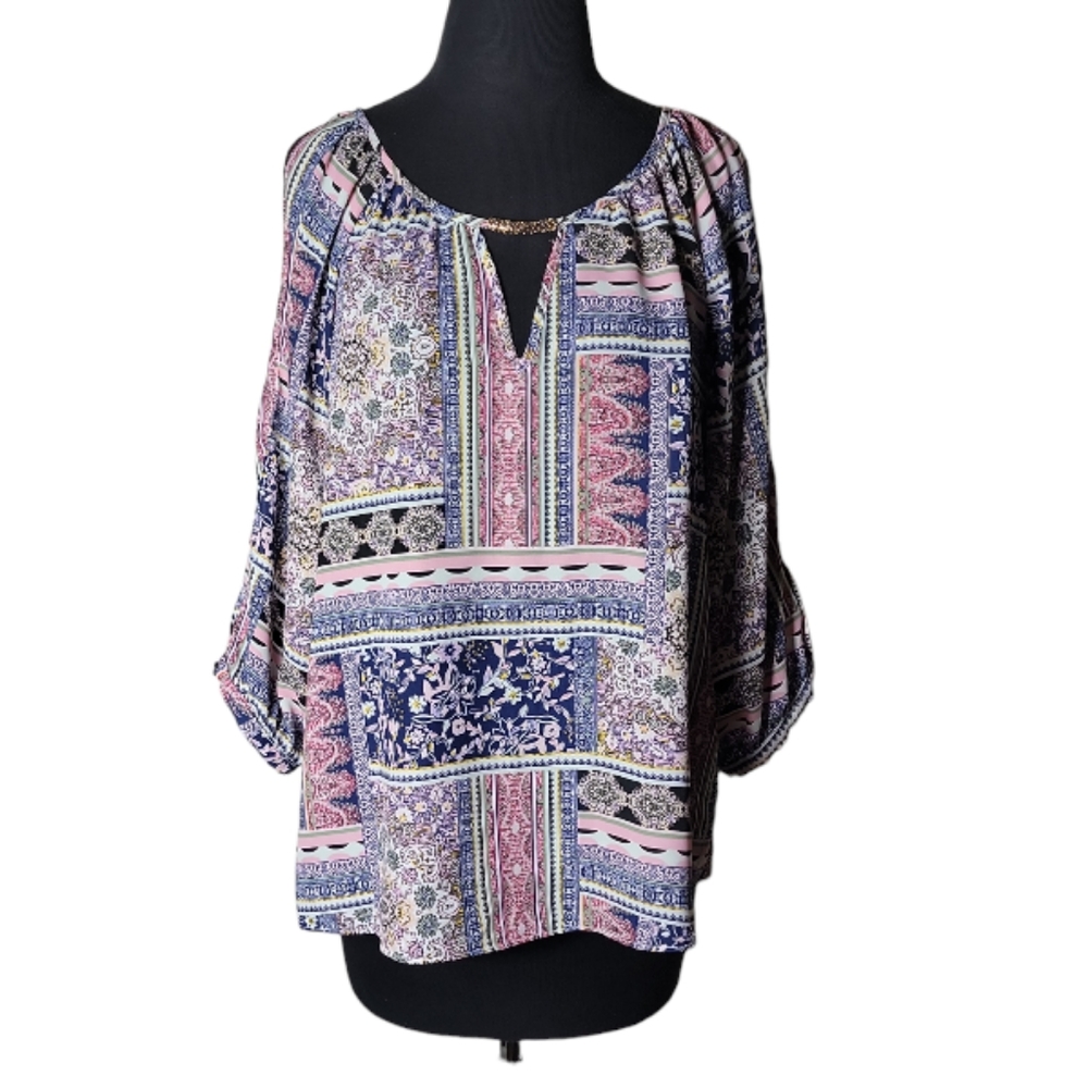 By & By women's size large paisley floral print cold shoulder boho top